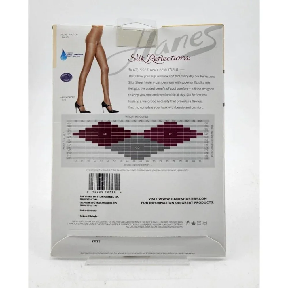 Hanes Silk Reflections Silky Sheer Control Top Reinforced Toe Pantyhose‎ CD 718